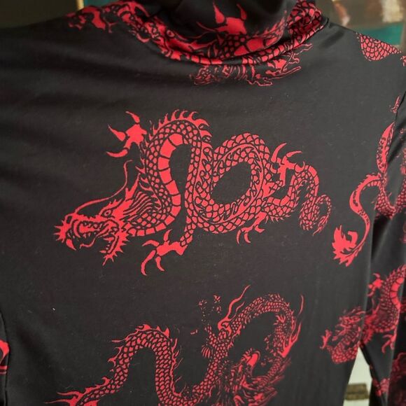 SHEIN Black and Red Dragon Print Midi Dress XS - Picture 13 of 15